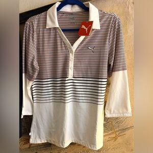 New Puma 3/4 Sleeve Polo Striped Top SZ Medium